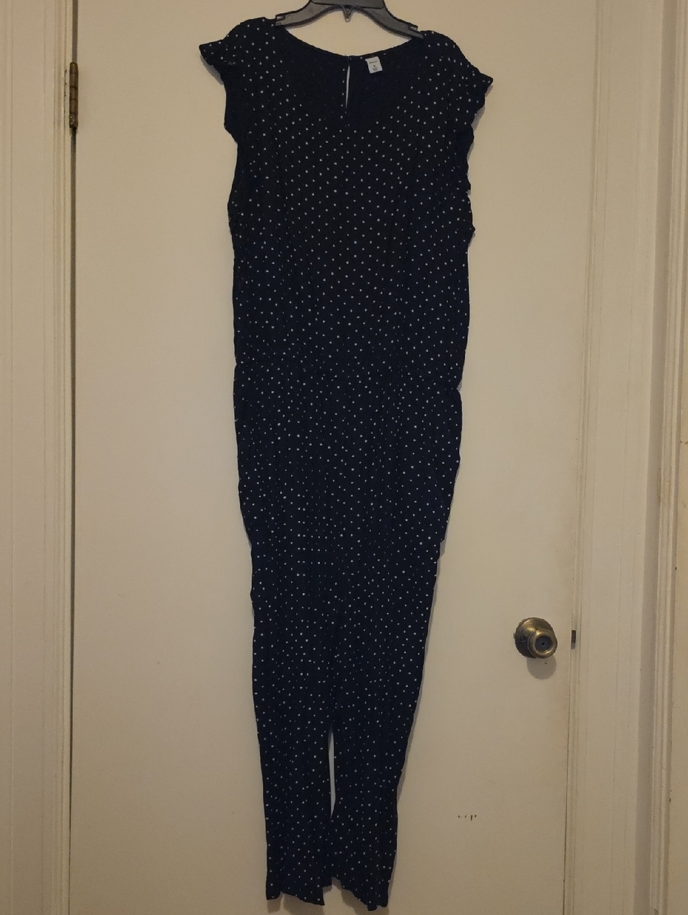 Old Navy Navy Polka Dot Cap-Sleeve Jumpsuit